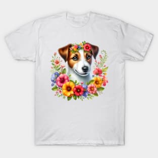 A jack russel terrier with beautiful colorful flowers T-Shirt
